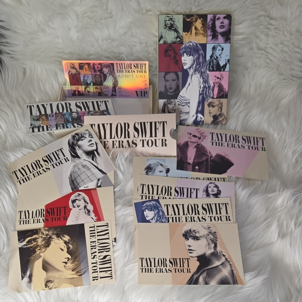 Taylor Swift The Eras Tour 9 Postcards With Box, Sticker,  Commemorative Ticket